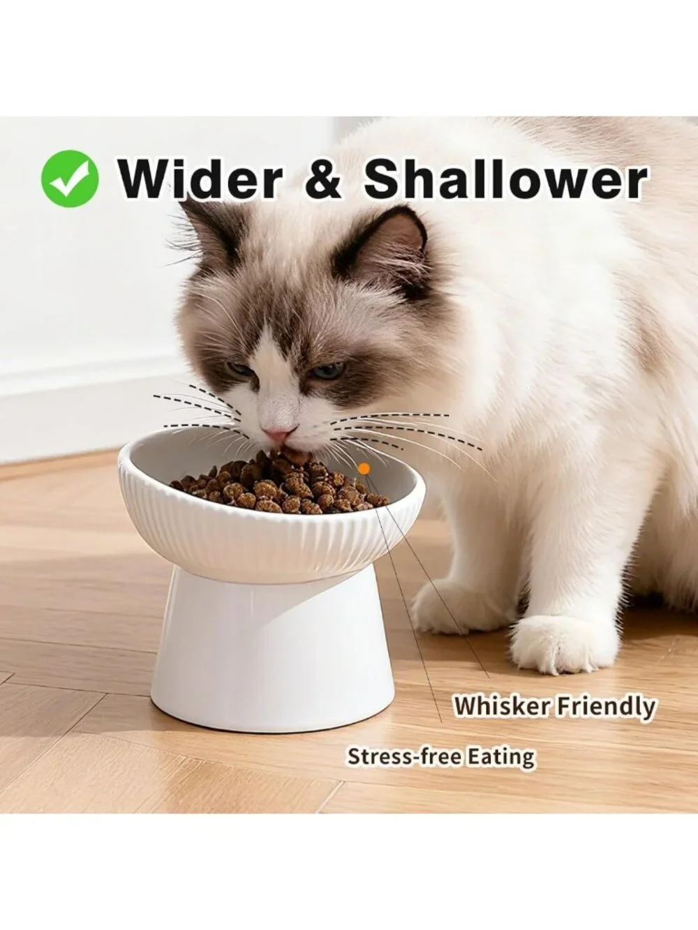 Elevated Ceramic Cat Food & Water Bowls - Anti-Vomiting, Non-Slip, Whisker